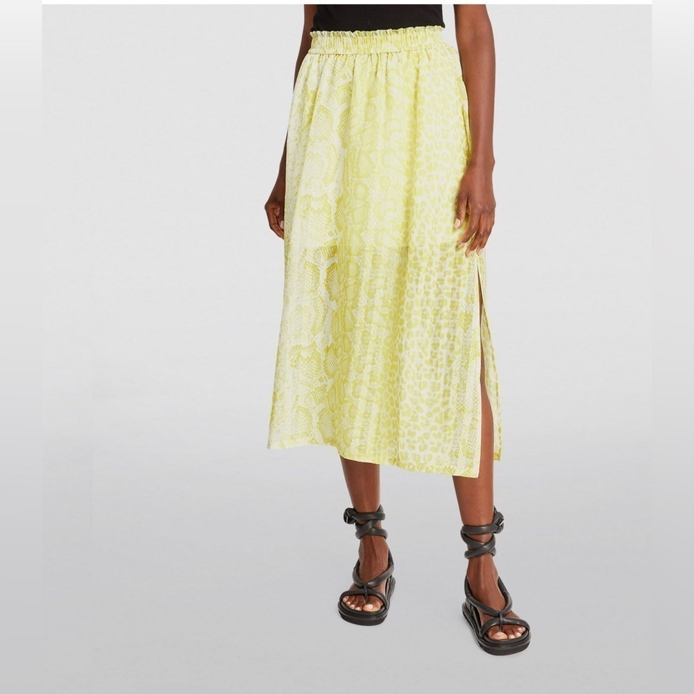 ALLSAINTS Clara Noche Pleated Midi Skirt in Lime Green - Picture 2 of 15